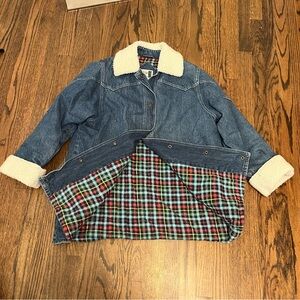 Vintage Ryan Scott Denim Jacket Womens Sherpa Trucker Faux Shearling Trim 14–16W